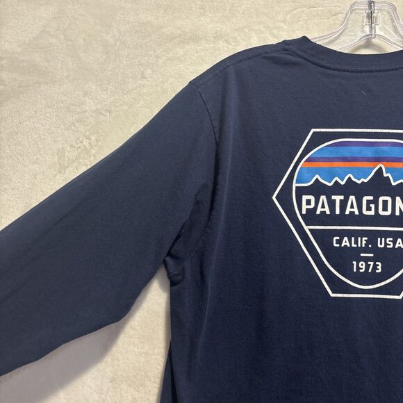 Patagonia Fitz Roy Hex Long Sleeve Regular Fit T-Shirt Tee Navy Men's Medium - Picture 8 of 16